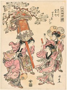 Carrying a Lantern Decorated with the Flowers of the Four Seasons (Hirakawa-cho..., 1780. Creator: Torii Kiyonaga