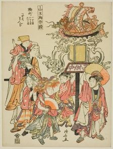 Carrying a lantern sponsored by the Kojimachi, from the series "The Festival of the Sanno..., 1780. Creator: Torii Kiyonaga