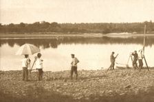Carrying out leveling on the banks of the Zeya River, 1909. Creator: Vladimir Ivanovich Fedorov
