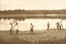 Carrying out leveling on the banks of the Zeya River, 1909. Creator: Vladimir Ivanovich Fedorov