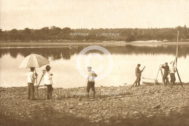 Carrying out leveling on the banks of the Zeya River, 1909. Creator: Vladimir Ivanovich Fedorov.