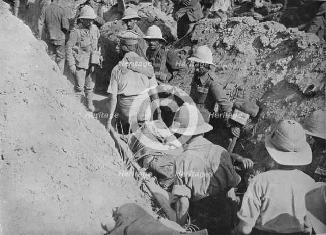 'Carrying wounded through the trenches', 1915. Artist: Unknown.