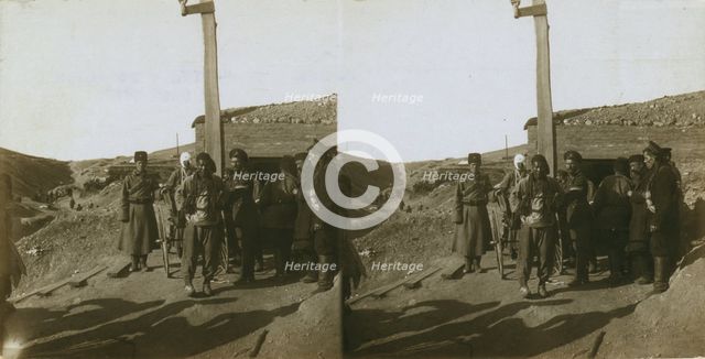 Carrying wounded Russian in a jinriksha from the front down to the hospital in Port Arthur, c1905. Creator: Underwood & Underwood.