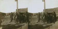 Carrying wounded Russian in a jinriksha from the front down to the hospital in Port Arthur, c1905. Creator: Underwood & Underwood