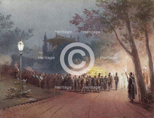 Carrying the coffin with the body of Alexander III from the Small Palace at Livadia, 1895. Artist: Zichy, Mihály (1827-1906)