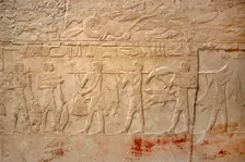 Carrying the fishing, polychrome relief, Mastaba of Kagemni, Saqqara, Egypt, Old Kingdom (2003). Creator: Unknown