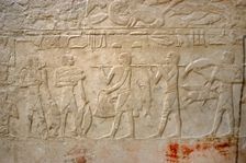 Carrying the fishing, polychrome relief, Mastaba of Kagemni, Saqqara, Egypt, Old Kingdom (2003). Creator: Unknown