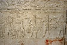 Carrying the fishing, polychrome relief, Mastaba of Kagemni, Saqqara, Egypt, Old Kingdom (2003). Creator: Unknown