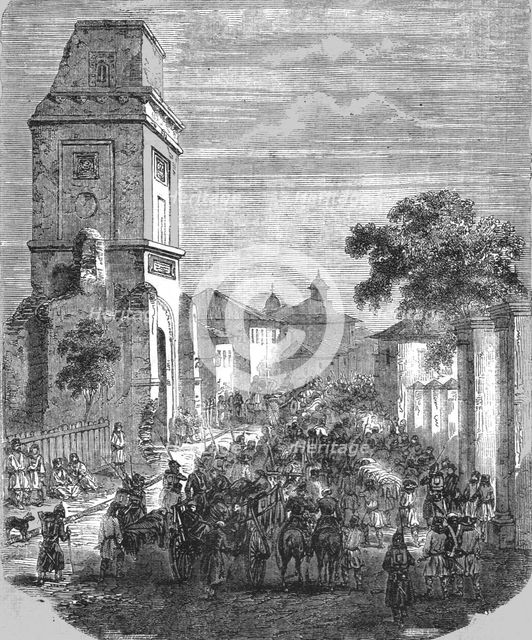 'Carrying the Wounded Russians to St George's, Bucharest', 1854. Creator: Unknown.