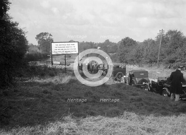 Cars taking part in the Bugatti Owners Club car treasure hunt, 25 October 1931. Artist: Bill Brunell.