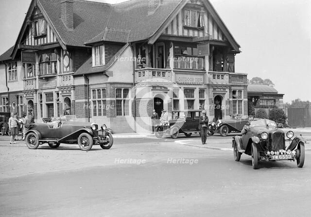 Cars at the North West London Motor Club Trial, Osterley Park Hotel, Isleworth, 1 June 1929. Artist: Bill Brunell.