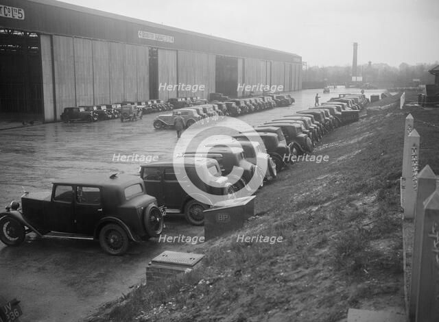 Cars at the Riley Motor Club Rally, Croydon Aerodrome, 25 April 1931. Artist: Bill Brunell.