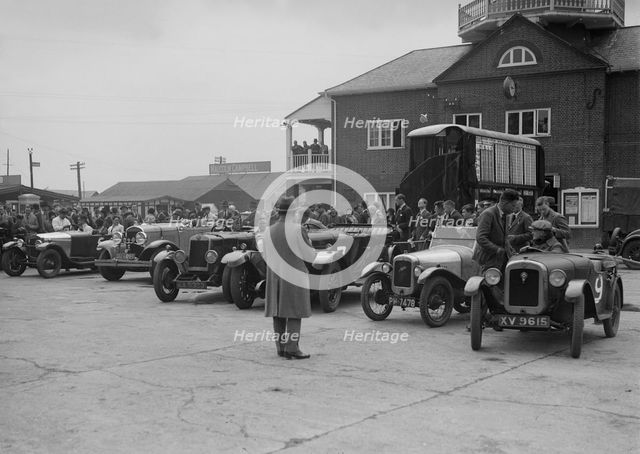 Cars at Brooklands, Surrey, c1930s. Artist: Bill Brunell.