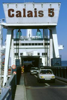Cars boarding ferry at Calais