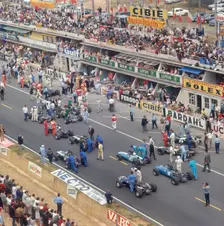 Cars lining up on the starting grid, French Grand Prix, Le Mans, France, 1967