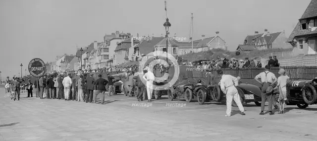 Cars on the seafront at Le Touquet, Boulogne Motor Week, France, 1928. Artist: Bill Brunell.