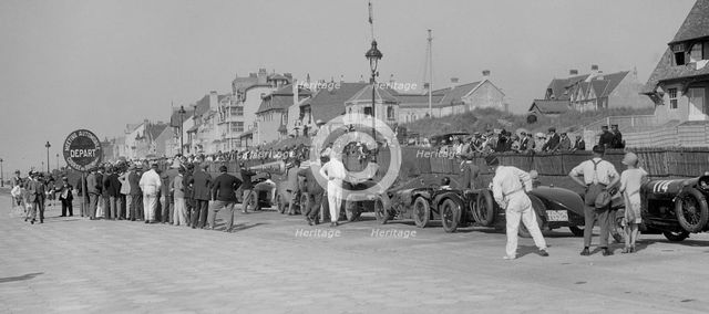 Cars on the seafront at Le Touquet, Boulogne Motor Week, France, 1928. Artist: Bill Brunell.