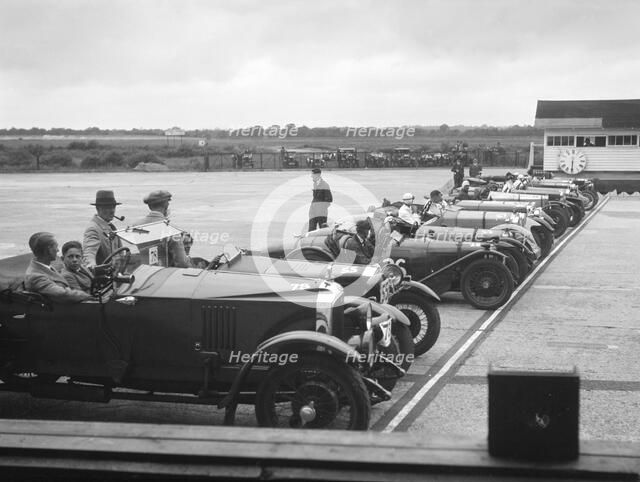 Cars on the start line at the JCC Members Day, Brooklands, 4 July 1931. Artist: Bill Brunell.