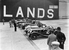 Cars on the start line at the MCC Members Meeting, Brooklands, 10 September 1938. Artist: Bill Brunell