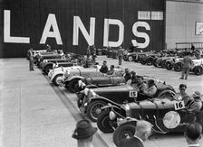 Cars on the start line at the MCC Members Meeting, Brooklands, 10 September 1938. Artist: Bill Brunell
