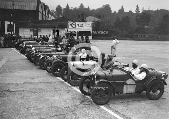 Cars on the start line at a JCC Members Day, Brooklands. Artist: Bill Brunell.