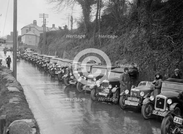 Cars parked at the MCC Lands End Trial, Launceston, Cornwall, 1930. Artist: Bill Brunell.