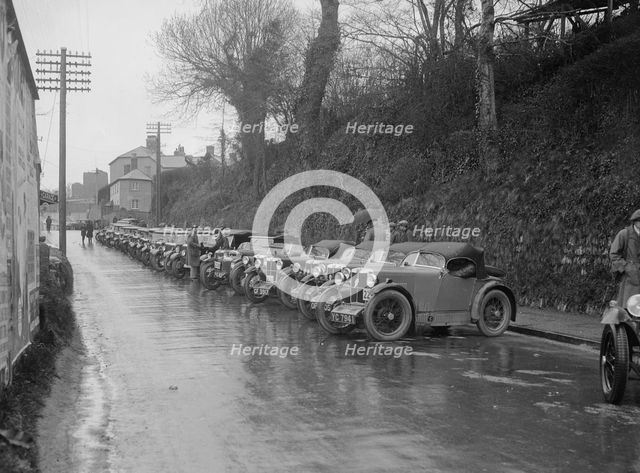 Cars parked at the MCC Lands End Trial, Launceston, Cornwall, 1930. Artist: Bill Brunell.
