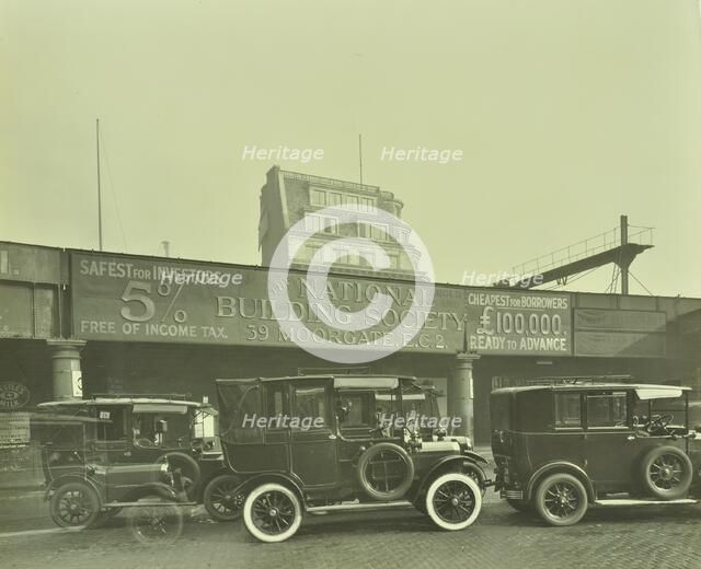 Cars parked outside London Bridge Station, 1931. Artist: Unknown.