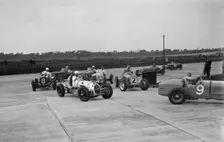 Cars racing at the BARC Meeting on the Campbell Circuit, Brooklands, 15 October 1938. Artist: Bill Brunell