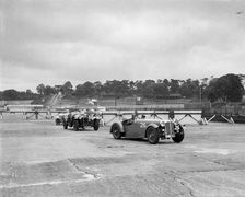 Cars racing through the chicane, JCC Members Day, Brooklands, 8 July 1939. Artist: Bill Brunell