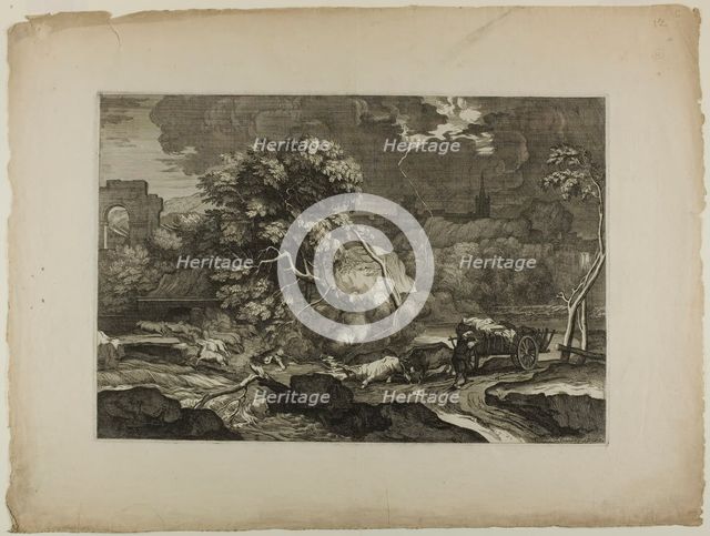 Cart Drawn by Two Pairs of Oxen in a Storm, 17th century. Creator: Sébastien Bourdon.