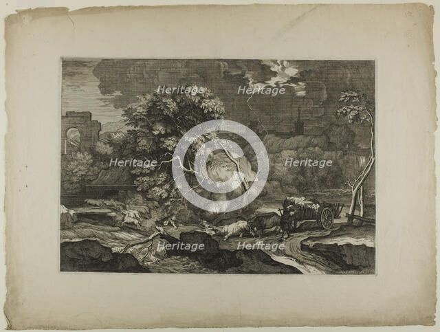 Cart Drawn by Two Pairs of Oxen in a Storm, 17th century. Creator: Sébastien Bourdon.