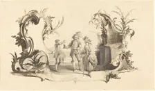 Cartouche Moderne with a Young Couple Being Served Wine. Creator: Johann Esaias Nilson