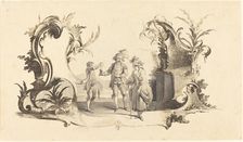 Cartouche Moderne with a Young Couple Being Served Wine. Creator: Johann Esaias Nilson