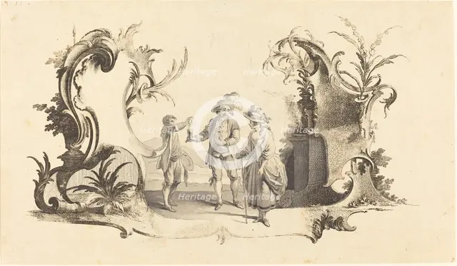 Cartouche Moderne with a Young Couple Being Served Wine. Creator: Johann Esaias Nilson.
