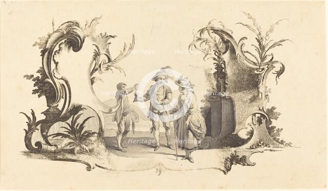 Cartouche Moderne with a Young Couple Being Served Wine. Creator: Johann Esaias Nilson.