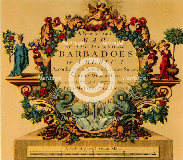 'Cartouche on W. Mayo's Map of Barbados, 1722', (1944).  Creator: William Mayo.
