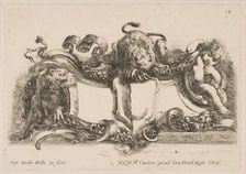 Cartouche Containing an Empty Shield Surmounted by a Lion and Framed by a Lion and a Child, 1646. Creator: Stefano della Bella