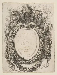 Cartouche Crowned by Helmet and Leopards, 1647. Creator: Stefano della Bella