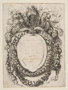 Cartouche Crowned by Helmet and Leopards, 1647. Creator: Stefano della Bella