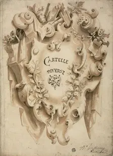 Cartouche Decorated with Foliage, Books, n.d. Creator: Unknown