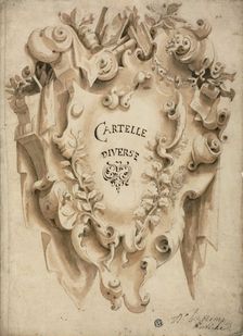 Cartouche Decorated with Foliage, Books, n.d. Creator: Unknown