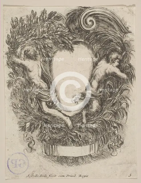 Cartouche Framed by Apollo and Pan, 1647. Creator: Stefano della Bella.
