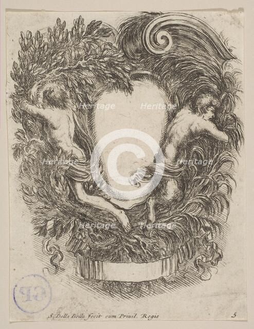 Cartouche Framed by Apollo and Pan, 1647. Creator: Stefano della Bella.
