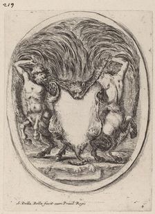 Cartouche in the Form of a Flayed Tiger Supported by Centaurs, 1647. Creator: Stefano della Bella