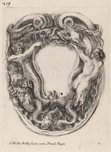 Cartouche Supported by Triton and Siren, 1647. Creator: Stefano della Bella