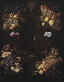 Cartouche with Garlands of Fruit and a Wine Glass, 1651-1750. Creator: Alexander Coosemans