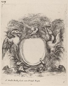Cartouche with Ducks and Dogs, 1647. Creator: Stefano della Bella