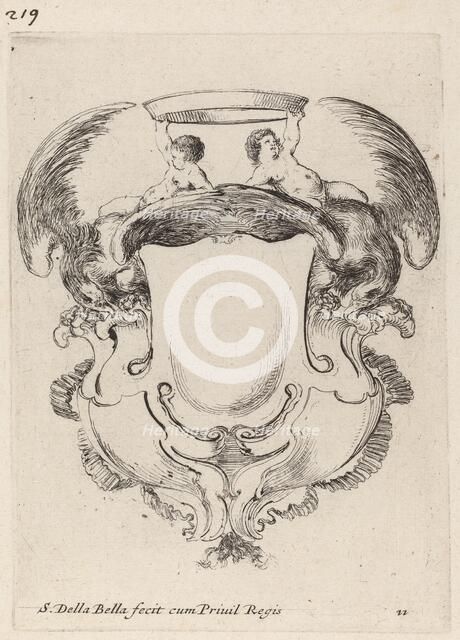Cartouche with Eagles and Two Infants Holding a Crown, 1647. Creator: Stefano della Bella.