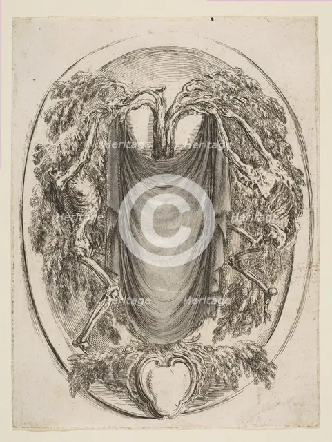 Cartouche with Skeletons, 1647. Creator: Stefano della Bella.